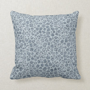 Denim Blue Leopard Print Glitter Throw Pillow