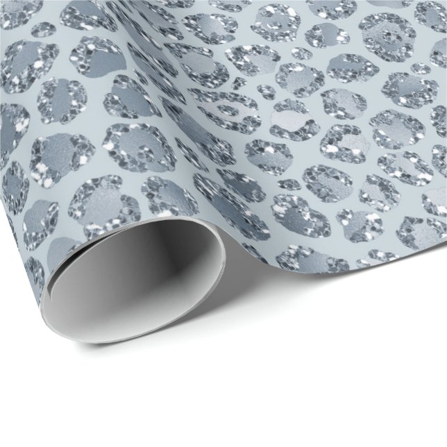 Denim Blue Leopard Print Glitter      Wrapping Paper (Roll Corner)