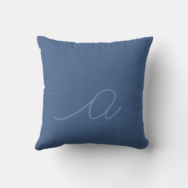 Denim Blue Lowercase Script Letter Throw Pillow (Back)