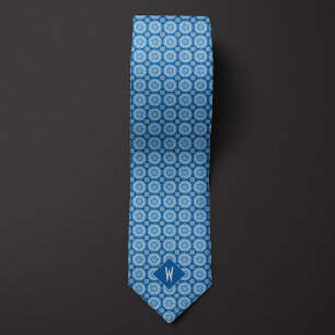 Denim Blue Mandala Monogram Neck Tie