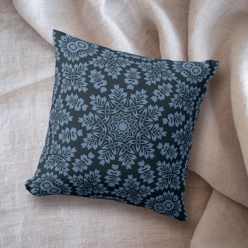 Denim Blue Mandala Star Geometric Throw Pillow