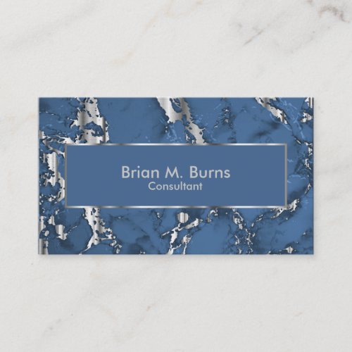 Denim Blue Marble and Metallic Silver Design Business Card