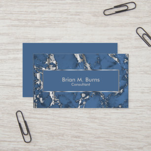 Denim Blue Marble and Metallic Silver Design Business Card