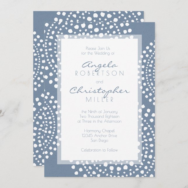 Denim Blue Modern Boho Wedding Invitation (Front/Back)