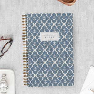 Denim Blue Nautical Anchor Ogee Personalized Notebook