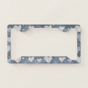 Denim Blue Navy Hearts Sparkle License Plate Frame
