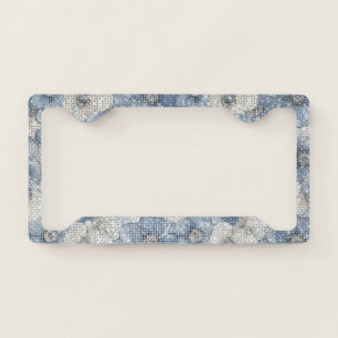 Denim Blue Navy White Flowers Sparkle License Plate Frame
