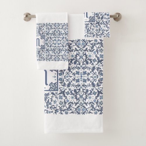 Denim Blue Ornate Monogram Bath Towel Set