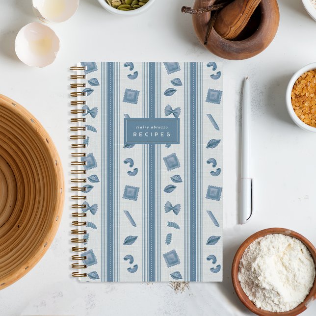 Denim Blue Pasta Market Stripe Personalized Recipe Notebook (Creator Uploaded)