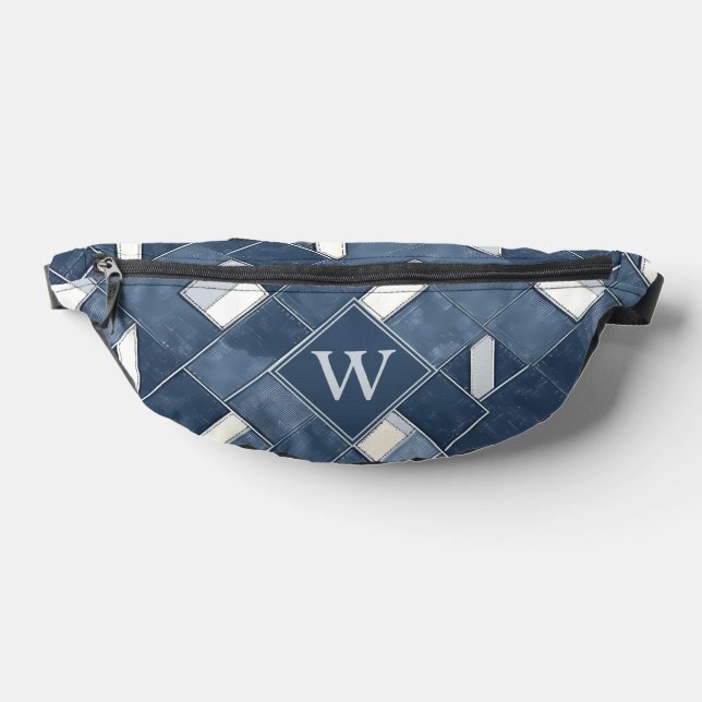Denim Blue Patchwork Monogram Initial Fanny Pack (Lay Down)