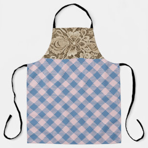 "Denim Blue, Pearly Pink" Gingham & Lace Apron