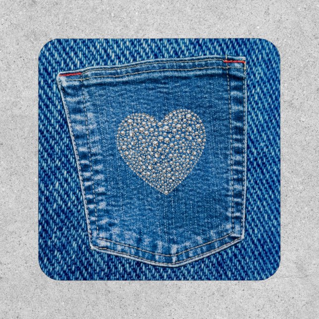 Denim Blue Pocket Cute Diamond Hart Patch (Front)