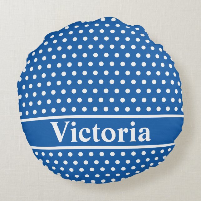 Denim Blue Polka Dots Round Pillow (Back)