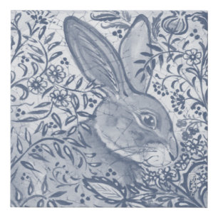 Denim Blue Rabbit Garden Delft Dedham Watercolor Faux Canvas Print