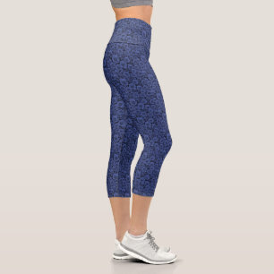 Denim Blue Rose Capri Leggings