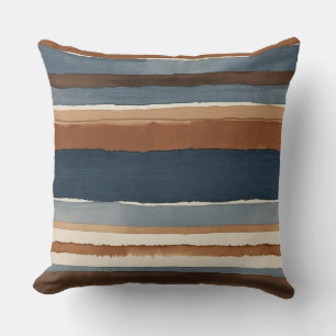Denim-blue rust and brown stripes throw pillow