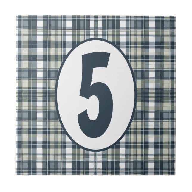 Denim Blue Sage Green and White Customizable Ceramic Tile (Front)