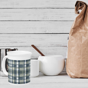 Denim Blue Sage Green White Plaid Beverage Pitcher