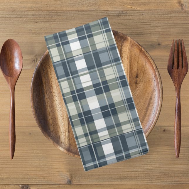 Denim Blue Sage Green White Plaid Cloth Napkin (Creator Uploaded)