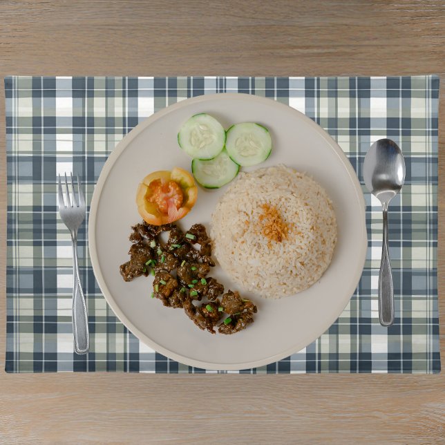 Denim Blue Sage Green White Plaid Cloth Placemat (Creator Uploaded)