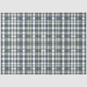 Denim Blue Sage Green White Plaid Decoupage Tissue Paper