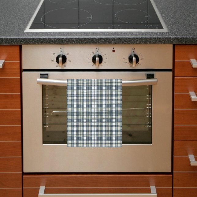 Denim Blue Sage Green White Plaid Kitchen Towel (Creator Uploaded)