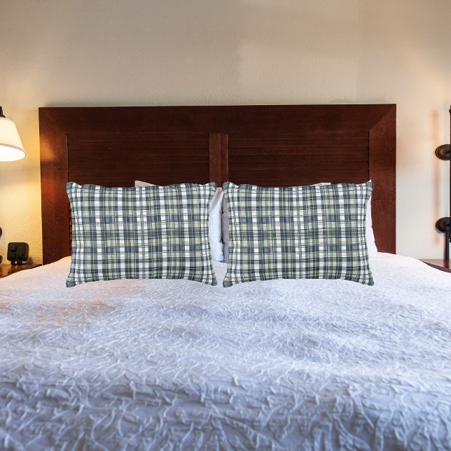 Denim Blue Sage Green White Plaid Pillow Case (Creator Uploaded)