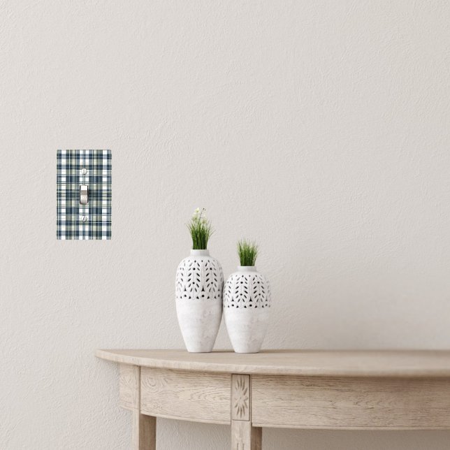 Denim Blue Sage Green White Plaid Single Toggle Light Switch Cover (Creator Uploaded)