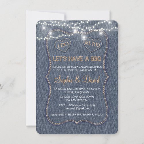 Denim Blue String Lights I DO BBQ Invitation