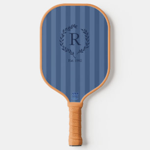 Denim Blue Stripes Monogram Est. Year Preppy Pickleball Paddle