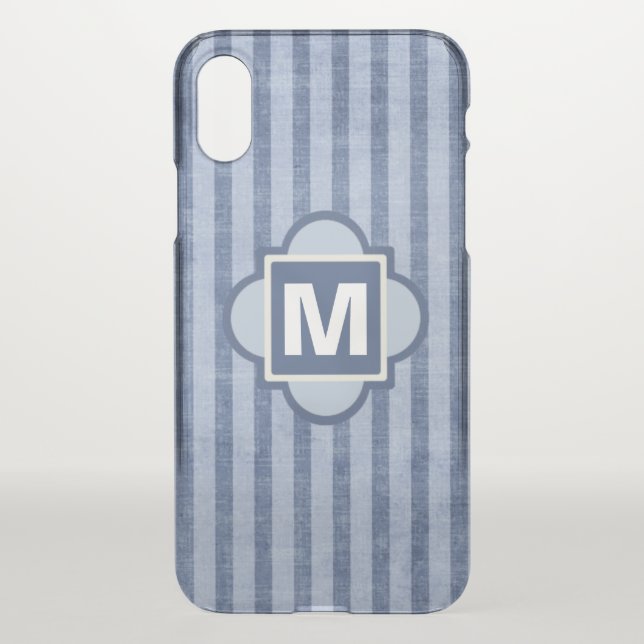 Denim Blue Stripes Monogram iPhone Deflector Uncommon iPhone Case (Back)