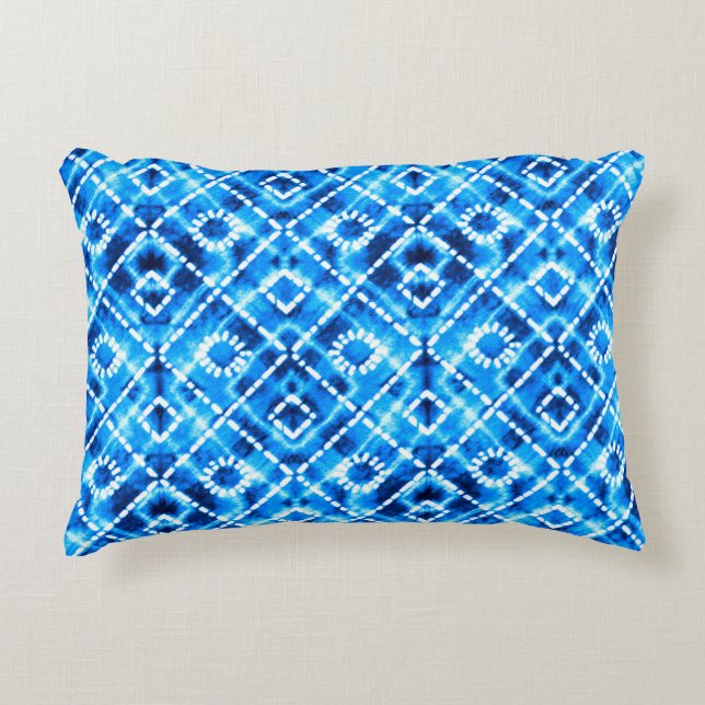 Denim blue tie die texture repeat modern pattern accent pillow (Front)