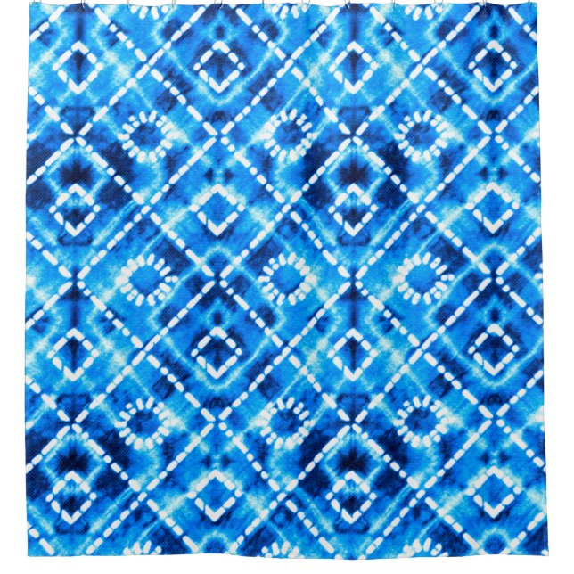 Denim blue tie die texture repeat modern pattern shower curtain (Front)