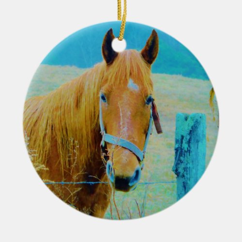Denim blue tinted Horse Ceramic Ornament