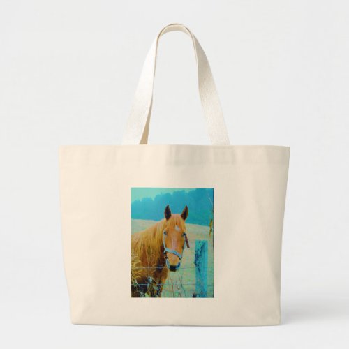 Denim blue tinted Horse Large Tote Bag