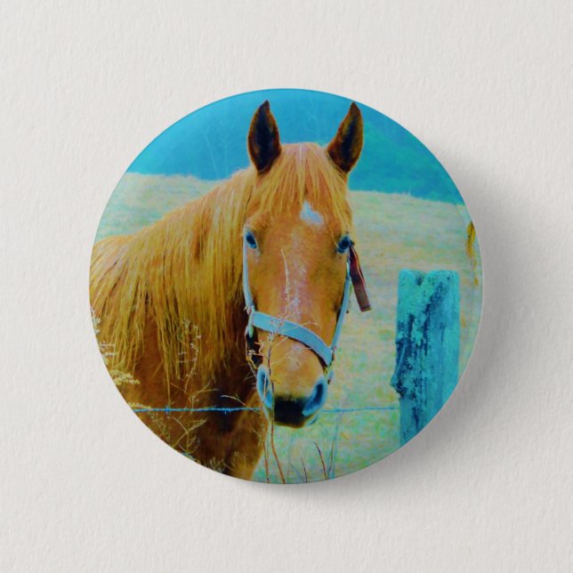 Denim blue tinted Horse Pinback Button (Front)