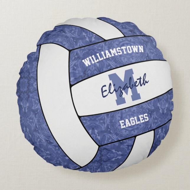 denim blue volleyball girls sports room decor round pillow (Front)