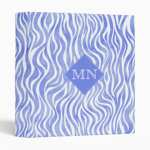 Denim Blue Watercolor Zebra Pattern Monogram Binder