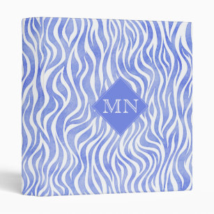 Denim Blue Watercolor Zebra Pattern   Monogram Binder