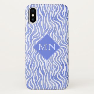 Denim Blue Watercolor Zebra Pattern | Monogram