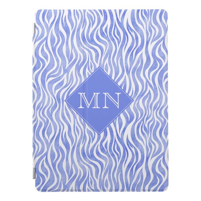 Denim Blue Watercolor Zebra Pattern | Monogram