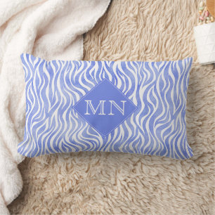 Denim Blue Watercolor Zebra Pattern Monogram Lumbar Pillow