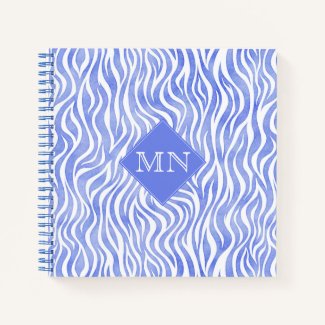 Denim Blue Watercolor Zebra Pattern | Monogram