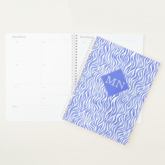 Denim Blue Watercolor Zebra Pattern | Monogram Planner