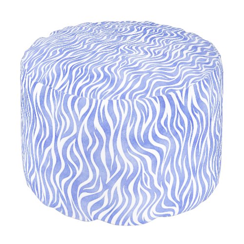 Denim Blue Watercolor Zebra Pattern Pouf