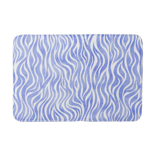 Denim Blue Watercolor Zebra Print Bath Mat