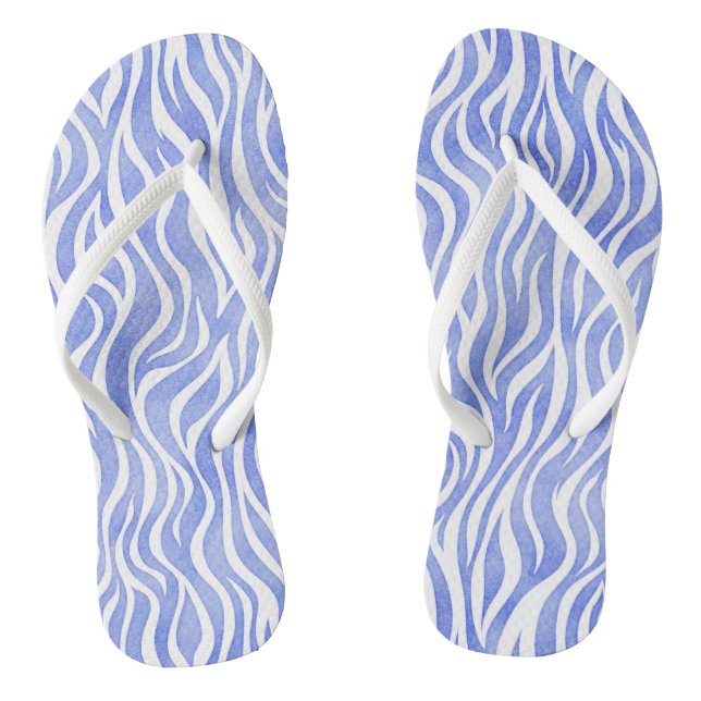 Denim Blue Watercolor Zebra Print Flip Flops (Footbed)