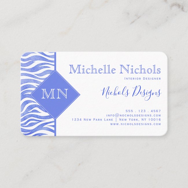 Denim Blue Watercolor Zebra Print | Monogram