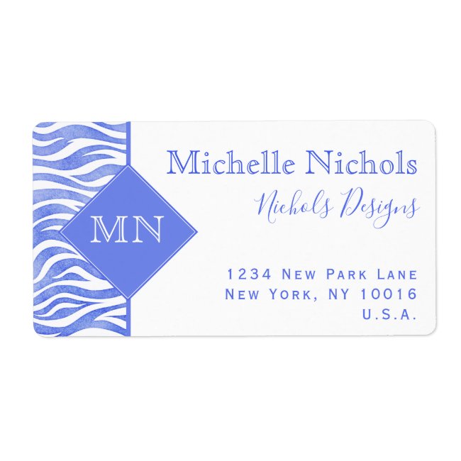 Denim Blue Watercolor Zebra Print | Monogram