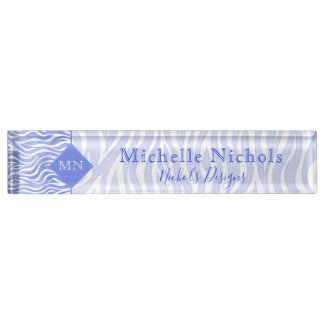 Denim Blue Watercolor Zebra Print | Monogram Nameplate